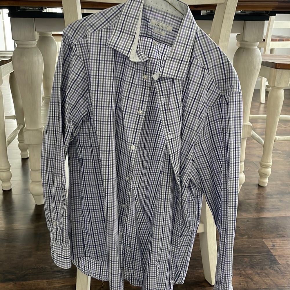 Perry Ellis- dress shirt - purple white and gray checkered shirt XL slim fit